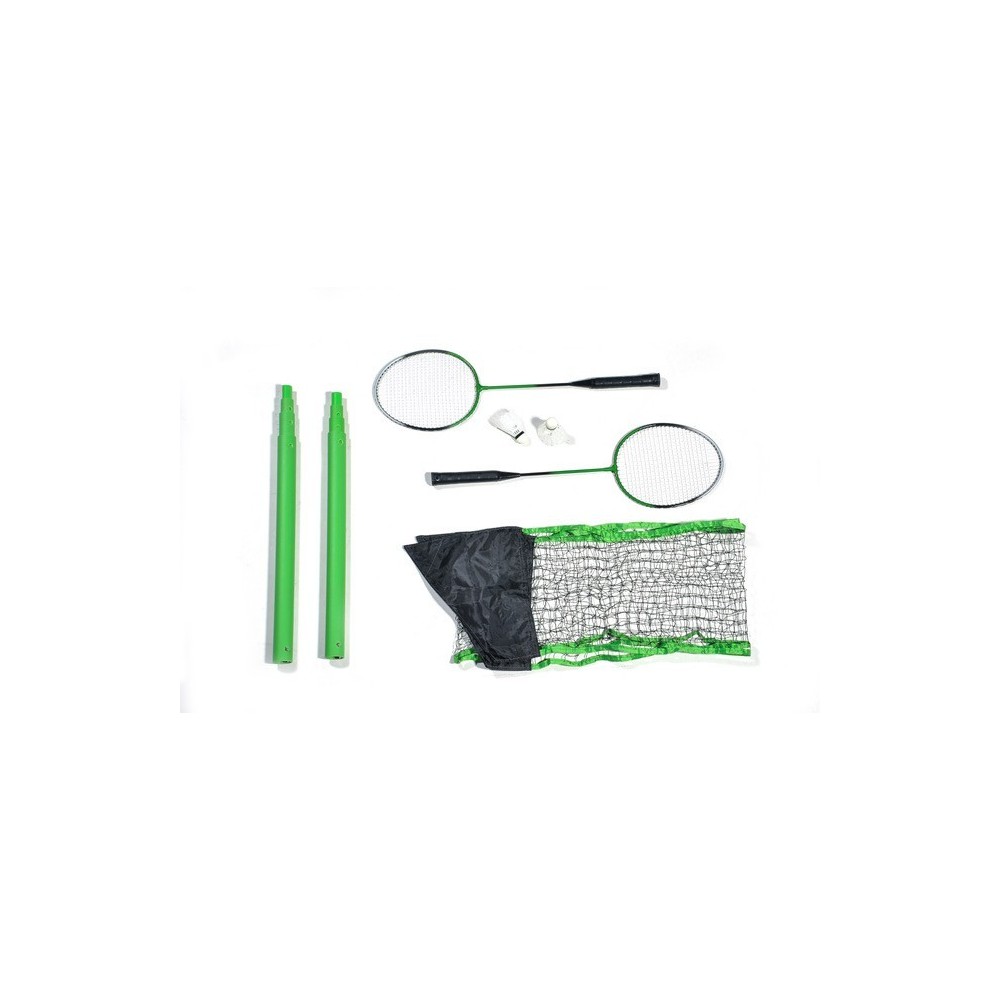 Set de Badminton complet avec filet 295 x 38 x 154 cm, raquettes, volants et étui de rangement Vert