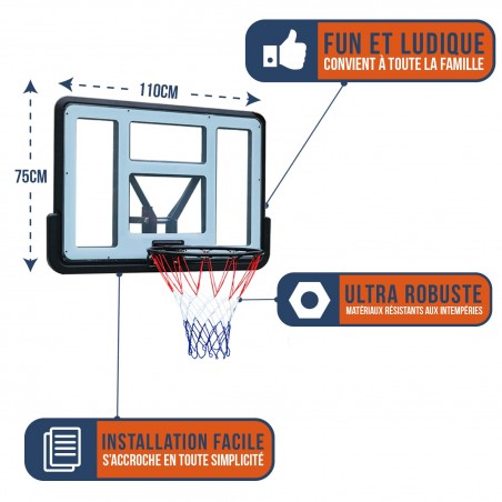Panneau de Basket Mural Portable "Phoenix" 110 x 75 cm