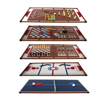 Plateaux Multi-jeux, 14 jeux : Ping Pong, Air Hockey, Bowling, Echec, Mikado, Back Gammon 97 x 49 x 3 cm Plateaux Multi-jeux, 14 jeux : Ping Pong, Air Hockey, Bowling, Echec, Mikado, Back Gammon 97 x 49 x 3 cm