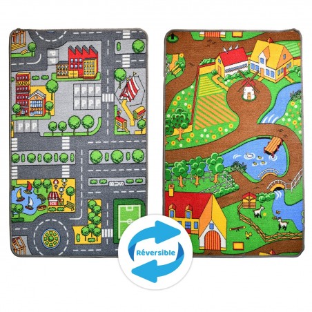 Tapis de Jeux Enfant - Réversible : Street et ferme 67 x 100 cm Tapis de Jeux Enfant - Réversible : Street et ferme 67 x 100 cm