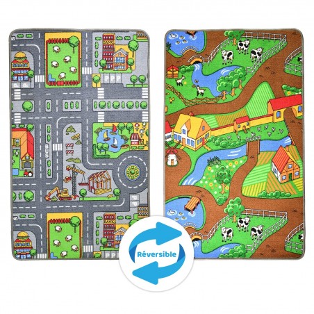 Tapis de Jeux Enfant - Réversible : Street et Ferme 80 x 120 cm Tapis de Jeux Enfant - Réversible : Street et Ferme 80 x 120 cm