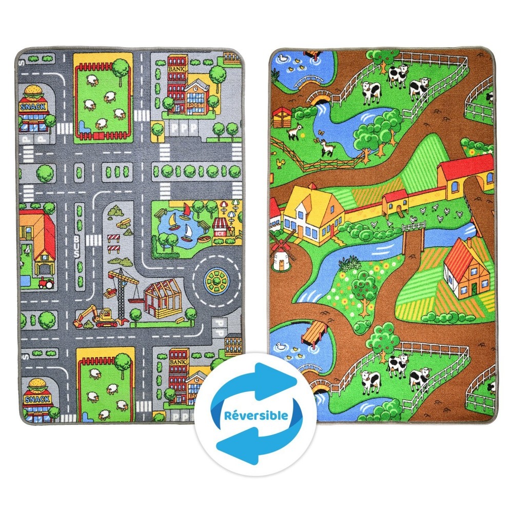 Tapis de Jeux Enfant - Réversible : Street et Ferme   80 x 120 cm