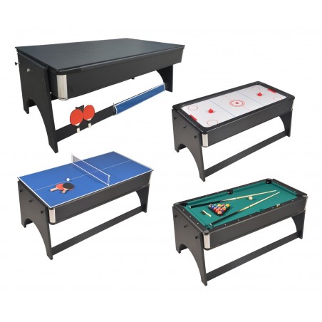 Table de jeux 4 en 1 Air Hockey, Ping pong, Billard et plateau dînatoire, Accessoires inclus - 183 x 91 x 81 cm