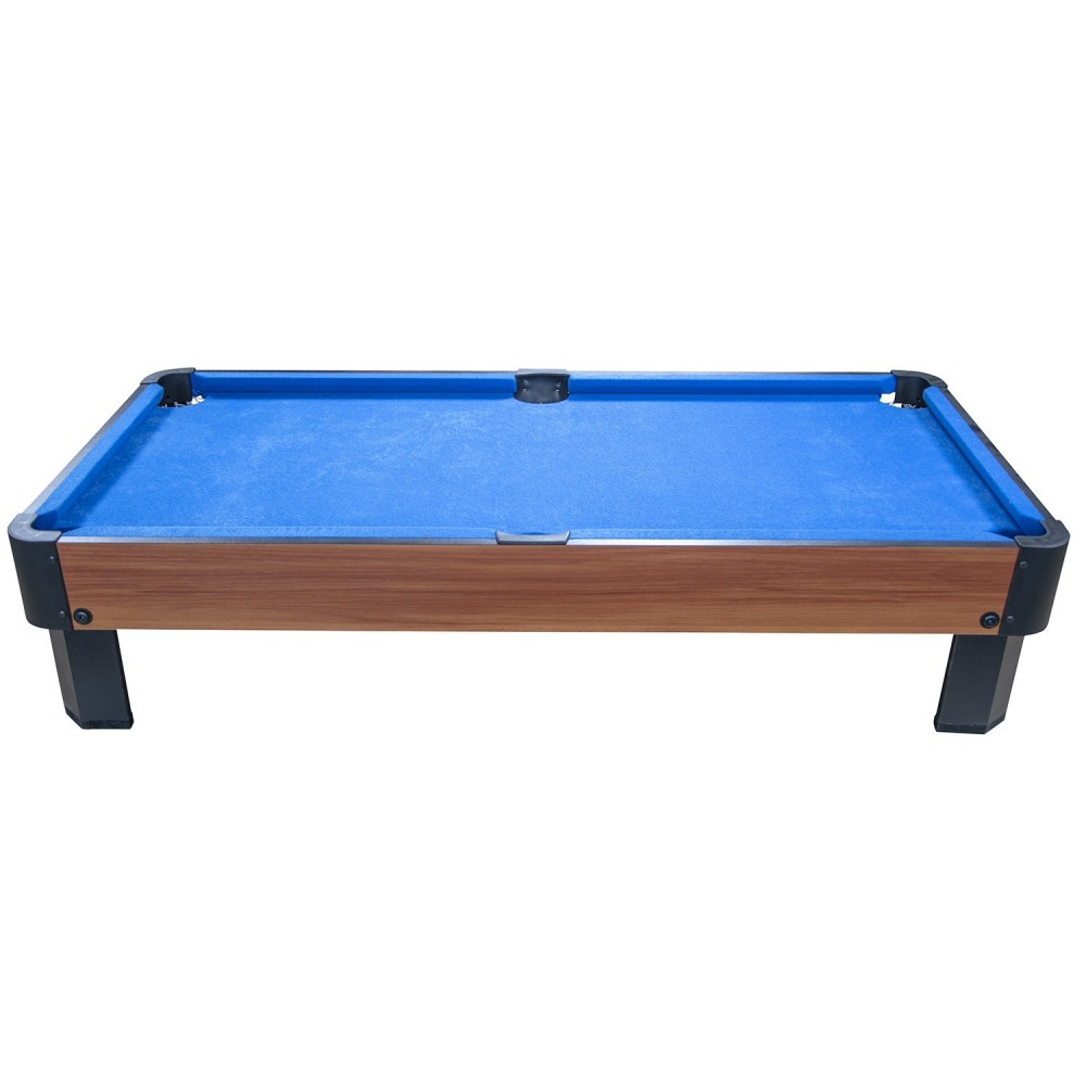 Billard de table avec accessoires - Kit Billard Compact de bureau ou salle de jeu, 102 x 51 x 22.5 cm - Marron et Tapis Bleu
