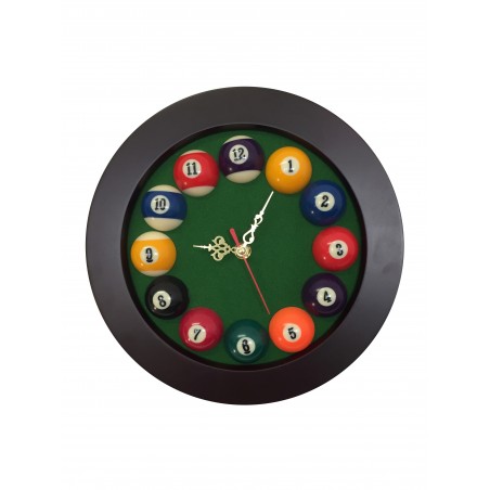 Horloge ronde en bois - Heures boules de billard