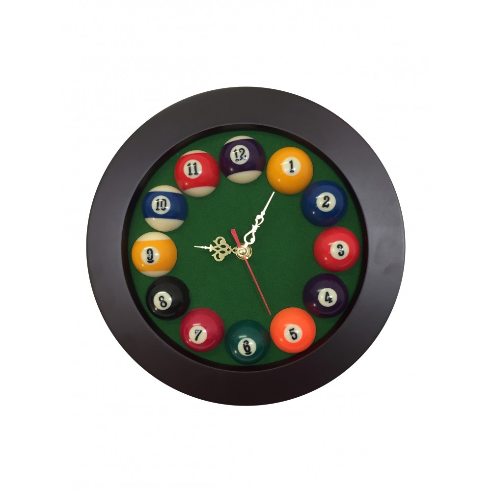 Horloge ronde en bois - Heures boules de billard