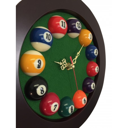 Horloge ronde en bois - Heures boules de billard