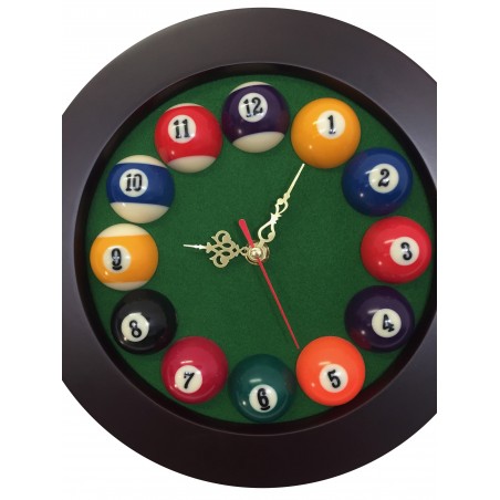 Horloge ronde en bois - Heures boules de billard