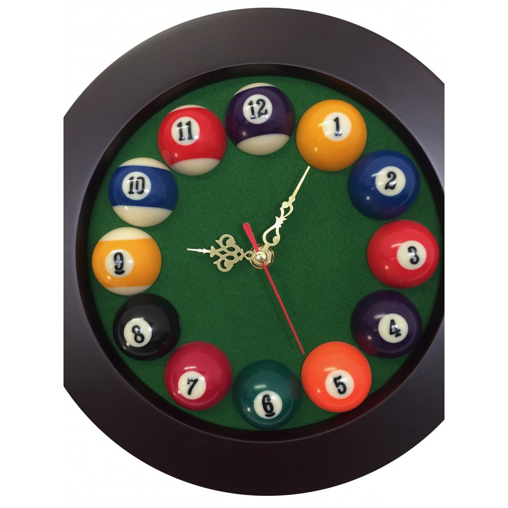 Horloge ronde en bois - Heures boules de billard