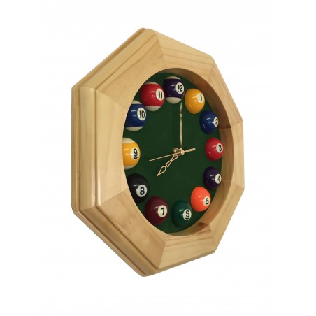 Horloge octogonale en bois - Heures boules de billard