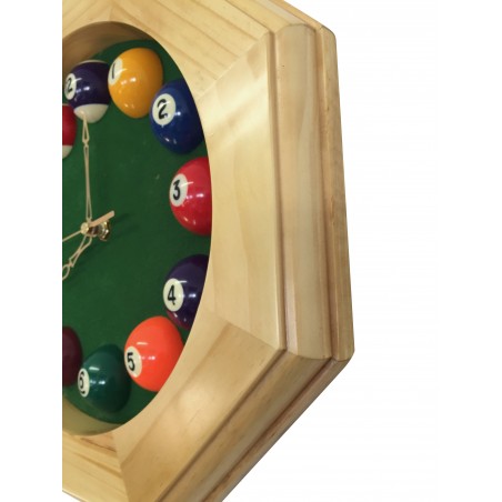 Horloge octogonale en bois - Heures boules de billard