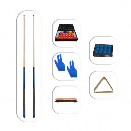 Billard, accessoires pour jeu Snooker - 2 queues + set de boules + 2 gants + brosse de billard + set de 12 craies+ 1 triangle