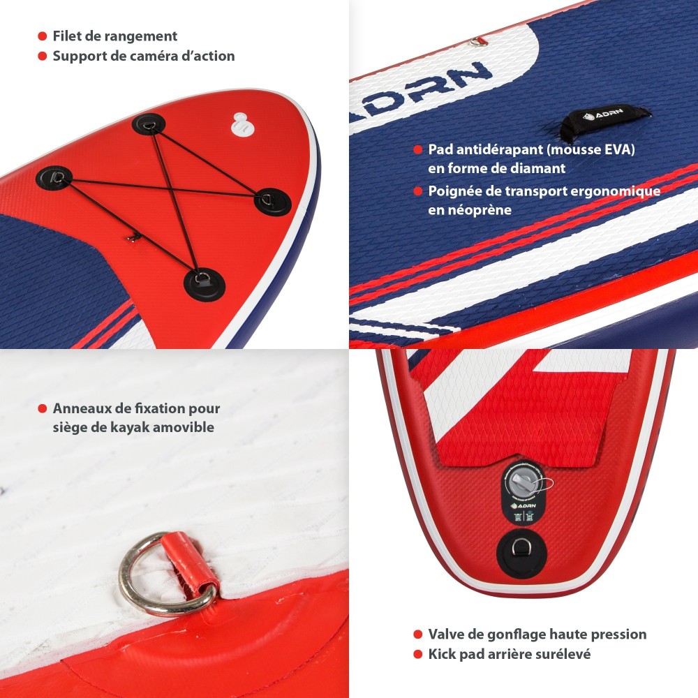 Stand up Paddle Gonflable 10'8 - EXPLORER ADRN 10'8 32'' 6'' (325x81x15cm) - avec Pompe, Pagaie, Leash et Sac de transport