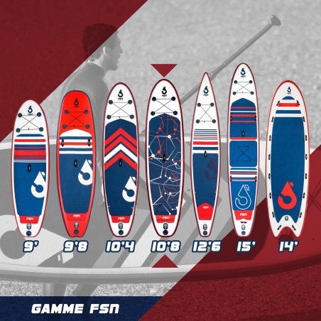 Stand Up Paddle 15' - DEUCE FSN 15' 34" 8" (457x86x20 cm) avec Pagaie, Leash, Pompe et Sac de Transport