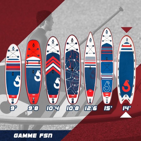 Stand Up Paddle 14' - SQUAD FSN 14' x 47" x 8" (427x119x20 cm) avec Pagaie, Leash, Pompe et Sac de Transport