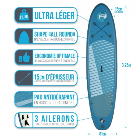 Pack Stand Up Paddle gonflable ROHE ARROW 10?8?? 32?? 6?? (325 x 81 x 15 cm) avec accessoires