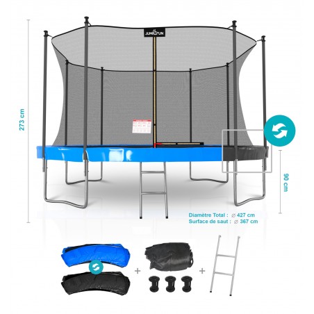 Trampoline extérieur Classique ø 427 cm- 14FT- Filet intérieur, Matelas de protection réversible et Echelle