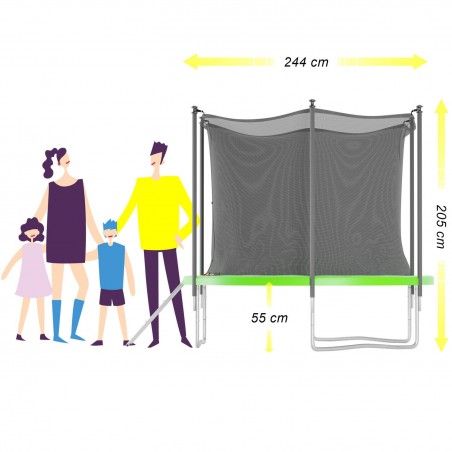 Trampoline de jardin ø244 cm- 8FT- Filet intérieur, Matelas de protection et Echelle