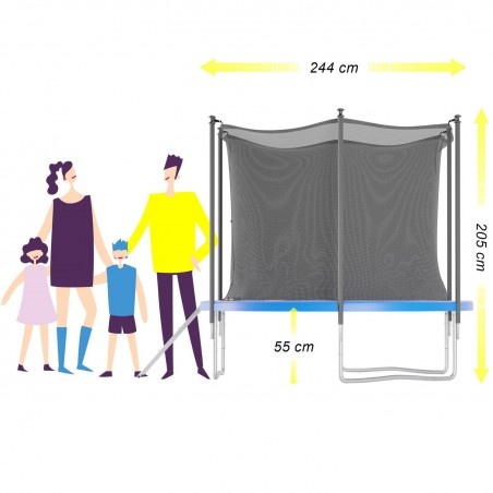 Trampoline de jardin ø244 cm- 8FT- Filet intérieur, Matelas de protection et Echelle