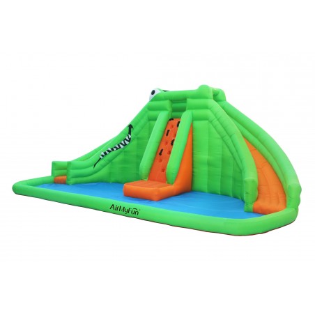 Château Aquatique Gonflable pour enfants 6,90m - Aire de jeux avec Escalade, Toboggan et Piscine - Crocodile Swamp