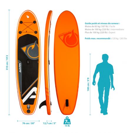 Stand up Paddle Gonflable 10'2 - CRUISER ADRN 10'2 30'' 5'' (310x76x13) - avec Pompe, Pagaie, Leash et Sac de transport - Orange Stand up Paddle Gonflable 10'2 - CRUISER ADRN 10'2 30'' 5'' (310x76x13) - avec Pompe, Pagaie, Leash et Sac de transport - Orange