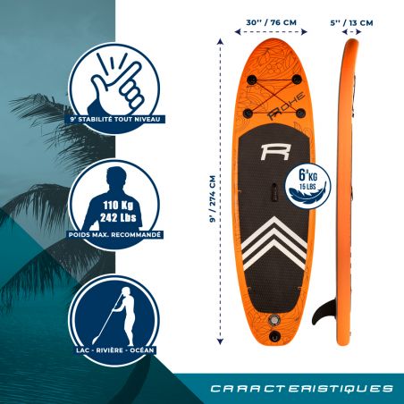 Pack Stand Up Paddle Gonflable 9'0 - Havane 2 ROHE 9' x 30" x 5" (274x76x13 cm) - avec accessoires