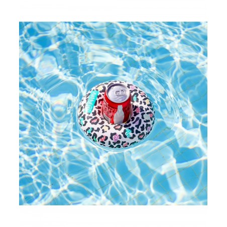 Porte Boisson Gonfable pour Piscine ou Plage, Flotteur, Accessoire d'Eau - Léopard ø18cm