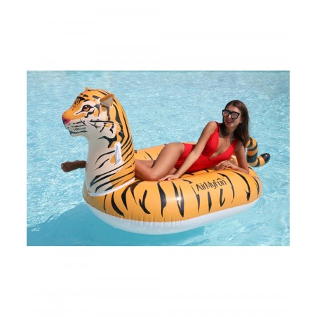 Bouée Gonflable XXL Chevauchable, Piscine & Plage, Flotteur Deluxe - Tigre - 150x105x100cm