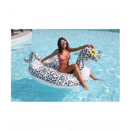 Bouée Gonflable XXL Chevauchable, Piscine & Plage, Flotteur Deluxe - Léopard 150x150x105cm